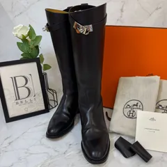 鑑定済み【 美品 】エルメス 《 ジャンピング 》 36.5 ( 23.5cm程度 ) ブラック シルバー金具 ボックスカーフ スニーカー ケリーバックル ショート ロングブーツのサムネイル