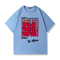 バスケットボール デニス・ロッドマン 91番 プリント Tシャツ 半袖 スポーツ ストリート カジュアル 夏 スモッグブルー