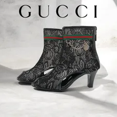 希少　GUCCI　グッチ　レースブーツ　オープントゥ　ショートブーツ　37　24cm　サマーブーツ　ブラック　シェリーラインのサムネイル