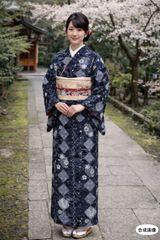 浴衣 有松絞り バチ衿 ブルー～紺 花文様 身丈151cm お洒落 夏 綿