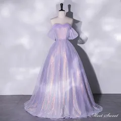 新品 未使用 カラードレス 編み上げ パープル オフショルダー 紫 ロングドレス 結婚式 二次会 発表会 演奏会 ウェディングドレス ウエディングドレス 花嫁 前撮り プリンセス イブニングドレス コンサート パーティードレス