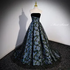 新品 カラードレス 編み上げ 花柄 ビスチェ ベアトップ ロングドレス 結婚式 二次会 発表会 演奏会 ウェディングドレス ウエディングドレス プリンセス Aラインドレス イブニングドレス コンサート コンクール パーティードレス ブライダル 花嫁 披露宴