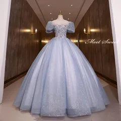 新品 未使用 ウェディングドレス ウエディングドレス カラードレス ロングドレス 演奏会 イブニングドレス プリンセスラインドレス ステージドレス 舞台衣装 発表会ドレス コンサート コンクール 大人 青 ブルー 袖付き 結婚式 花嫁 二次会 パーティードレス