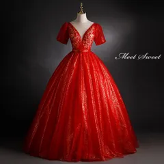 新品 ウェディングドレス ウエディングドレス カラードレス ロングドレス 演奏会 イブニングドレス プリンセスラインドレス ステージ 舞台衣装 発表会 コンサート コンクール 大人 レッド 明るい赤 袖付き 演出服 結婚式 二次会 パーティードレス 披露宴