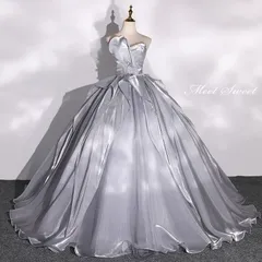 新品 ウェディングドレス ウエディングドレス カラードレス ロングドレス 演奏会 イブニングドレス プリンセスラインドレス ステージ 舞台衣装 発表会 コンサート コンクール 大人 グレー シルバー 光沢 ビスチェ 結婚式 二次会 パーティードレス 披露宴