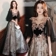 新品 未使用 ドレス 大人 ピアノ 発表会 ロングドレス 刺繍ドレス 5分袖 イブニングドレス 演奏会 ピアノ発表会 ワンピース 二次会 女子会 パーティードレス 大人 S M L XL 2XL 3XL 4XL 黒