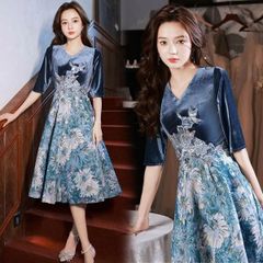 LEONARD FASHION 花柄 半袖ワンピース ネイビー - メルカリ