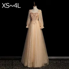 新品 未使用 イブニングドレス 大人 ピアノ 発表会 ロングドレス 母親 結婚式 演奏会用ドレス ウエディング 二次会 大きいサイズ エレガント ステージドレス パーティードレスブ 長袖 Aライン 披露宴 プリンセスライン シャンパ
