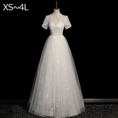 新品 未使用 ロングドレス 母親 結婚式 イブニングドレス 大人 ピアノ 発表会 演奏会用ドレス ウエディング 二次会 大きいサイズ エレガント ステージドレス パーティードレスブ Aライン 披露宴 プリンセスライン ホワイト ファ