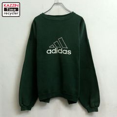 1676 アディダス リメイク 刺繍 切替 ロゴ スウェット トレーナー 緑 