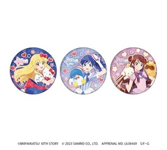 ホログラム缶バッジ(65mm)「アイカツ！×サンリオキャラクターズ」01/描き下ろしイラスト 全3種コンプリートBOXセット 新品未開封品