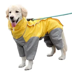 [Nyoniko（ニョニコ）] 犬レインコート ペットレインコート カッパ 中型犬 大型犬 小型犬 完全防水 防風 防塵 防雪 帽子付き リード穴あり 取り外し可能な帽子 軽量 着脱簡単 梅雨対策 耐久性 お出かけ お散歩（drt003-Yellow-28）