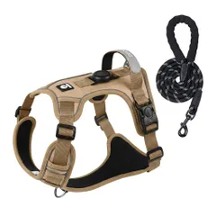 犬用ハーネス 中型犬 抜けない 胴輪 リードセット 1.5m 引っ張り防止 散歩用 反射材 通気性 負担軽減 サイズ調整可 カーキ S M
