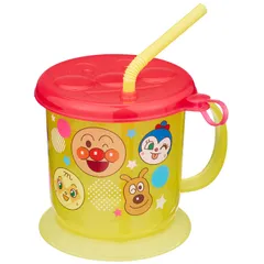 新品 レック アンパンマン 倒れにくい フタ付き ストローコップ 245mL / 底面がすそ広がりの安定形状/市販ストロー使用可/中身こぼれが少ないフタ付き