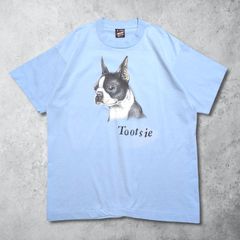 보스톤 테리어 개 개 동물 동물 90s USA제 T셔츠 XL 반소매 대형 프린트 미국제 90년대 DOG TEE 싱글 스티치 하늘색 스카이 블루 라이트 블루 여름 맨즈