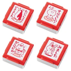 シャチハタ いいね！スタンプくん メッセージ入り評価印 レッド 和文 PEW-A2-R-017-018-019-020 4種4個組み