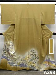 縫い取り 琳派早春図 色留袖 一つ紋 四季の花々 青海波 正絹 A298 