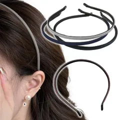 【人気商品】No71 セット 3個 痛くないカチューシャ レディース 黒 韓国風 ヘッドバンド ヘアアクセサリー オシャレ 大人カジュアル 青 痛くない シンプル 上品 フェイクレザー カワイイ 灰 ヘアバンド 細い カチューシャ ロドリーミシェ