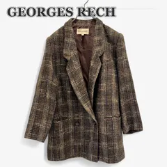 90sヴィンテージ George Rech ウール混ツイードダブルジャケット M相当 ブラウン系 チェック テーラード レトロ ハリスツイード風 旧タグ メンズライクのサムネイル