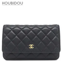 シャネル CHANEL チェーンウォレット マトラッセ チェーンウォレット ラムスキン ブラック ゴールド金具 黒  ランダムシリアル【中古】