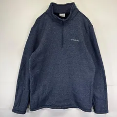 古着 コロンビア Columbia フリース ニット ハーフジップ ワンポイント刺繍ロゴ 裏起毛 アウトドア L  ブルー系 メンズ