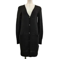 ハリス HARRISS カーディガン ニット Vネック ロング 無地 アルパカ混 ナイロン 薄手 長袖 36 黒 ブラックのサムネイル