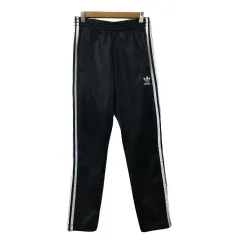アディダスオリジナルス adidas originals パンツ ジャージ ストレート ロング スポーツウェア ロゴ ライン ウエストゴム XS 黒 白 ブラック ホワイト
