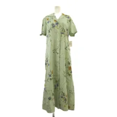 アリスバーリー Aylesbury ワンピース 麻 リネン L 黄緑 ライトグリーン 花柄 開襟襟 半袖 /NP ■ECC003