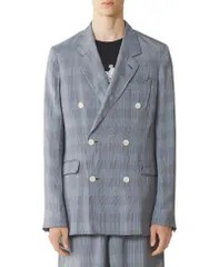 ランバン メンズ アウター ジャケット・ブルゾン Lanvin DoubleBreasted Jacket In Viscose Checkered Pale Blue ブルーのサムネイル