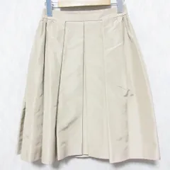 美品 FOXEY フォクシー シルク100％ ひざ丈 フレア プリーツスカート 29530 38 ベージュ レディース 古着 中古 USED