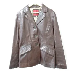 良品 CHEVIGNON GIRL シェビニオンガール ゴートレザー 3B シングル テーラードジャケット ブルゾン 38 ブラウン レディース 古着 中古 USED