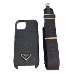 PRADA プラダ サフィアーノ 三角ロゴプレート iPhone14ケース スマートフォンケース ポーチ 1ZH172 ブラック 箱付き 【A】【メンズ・レディース】★■609892【中古】