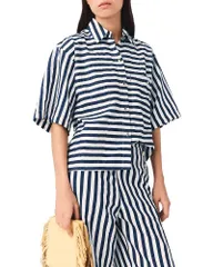 マージュ レディース トップス シャツ クロップド Maje Calais Cropped Stripe Shirt WhiteBlue ホワイトのサムネイル