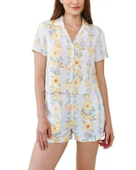ベラダール レディース トップス シャツ フラワー柄 フラワー Bella Dahl Floral Short Sleeve Notch Collar Shirt WILDFLOWER STRIPESのサムネイル