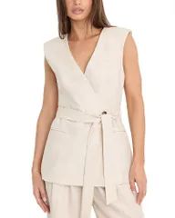 グッドアメリカン レディース アウター ベスト ノースリーブ Good American Sleeveless Belted Vest Oat
