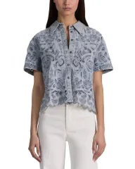 アリスアンドオリビア レディース トップス シャツ デニム Alice and Olivia Lane Denim Eyelet Shirt Sierra Light Blue ブルーのサムネイル