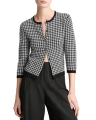 ヴィンス レディース アウター カーディガン ギンガムチェック ギンガム Vince Gingham Three Quarter Sleeve Cardigan BlackOff White オフホワのサムネイル