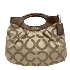 COACH(コーチ) トートバッグ美品  オプアート 14058 カーキ×ダークブラウン レザー