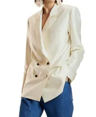 シンシアローレイ レディース アウター ジャケット・ブルゾン ウール シルク ブレザー Cynthia Rowley Silk Wool Double Breasted Blazer White ホワのサムネイル