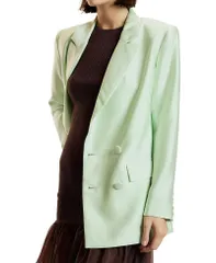 シンシアローレイ レディース アウター ジャケット・ブルゾン ウール シルク ブレザー Cynthia Rowley Silk Wool Double Breasted Blazer Green グリのサムネイル