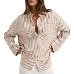 リズム レディース トップス Tシャツ Rhythm Valley Stripe Oversized Shirt Womens Tan タンのサムネイル