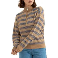 リズム レディース トップス Tシャツ ハーフジップ ニット Rhythm Estelle Quarter Zip Striped Knit Womens Cobalt コバルトのサムネイル
