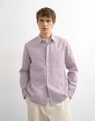 トップマン メンズ トップス シャツ リラックスフィット Topman relaxed fit striped shirt PURPLE パープルのサムネイル
