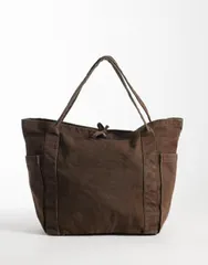 エイソス レディース バッグ ASOS DESIGN multi pocket canvas tote bag in washed chocolate チョコレートのサムネイル