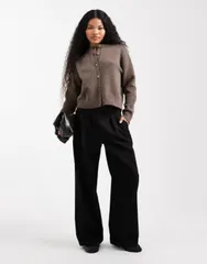 エイソス レディース ボトムス カジュアルパンツ ワイドレッグ プチ ASOS DESIGN Petite tailored wide leg pants with pleat detail Black ブラック