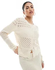 ヴェロモーダ レディース アウター カーディガン Vero Moda patched crochet cardigan in cream part of a set Birch クリーム