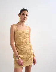 トップショップ レディース トップス ワンピース ドレープ ミニ Topshop structuredrape mini dress with 3D flowers Beige ベージュのサムネイル