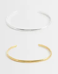 マンゴ レディース アクセサリー ブレスレット・バングル・アンクレット Tシャツ Mango 2 pack dainty stainlessteel bangles tone and silver tのサムネイル