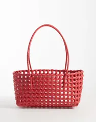 エイソス レディース バッグ ASOS DESIGN plastic weave tote bag in bright RED レッドのサムネイル