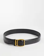 エイソス レディース アクセサリー ベルト レザー ジーンズ ASOS DESIGN leather waist and hip square buckle jeans belt with goldtのサムネイル